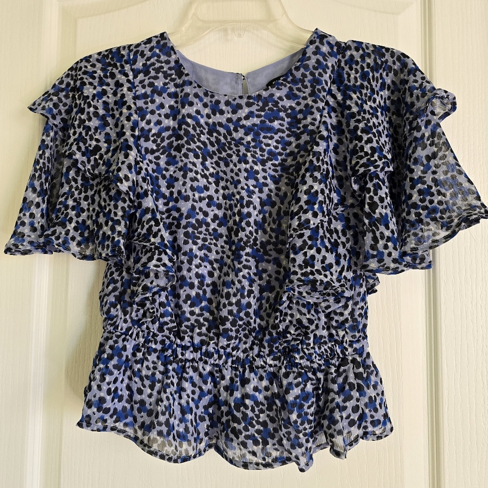 EUC Express Feminine Sheer Flutter Sleeve Peplum Top, Size S